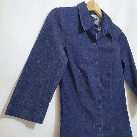 French Connection | Y2K Stretch Denim 3/4 Sleeve Button Up Shirt - Picture 2 of 5